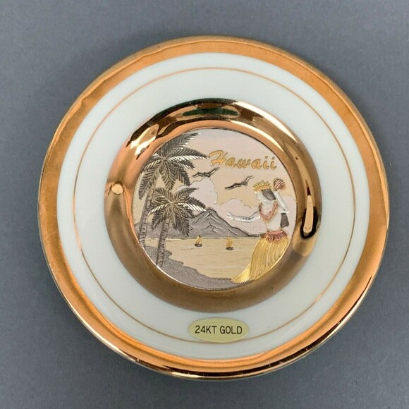 The Art of Chokin 24Kt Gold Edged Engraved Hawaii Plate Gilded Collector Japan - Picture 1 of 10